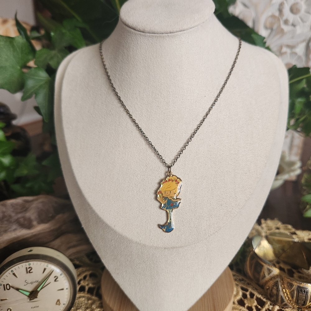 Herself The Elf Vintage Toys Gold and Blue Pendant Necklace